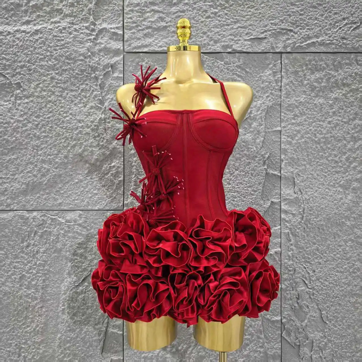 Red Women Sexy Halter Mini Bodycon Dress
