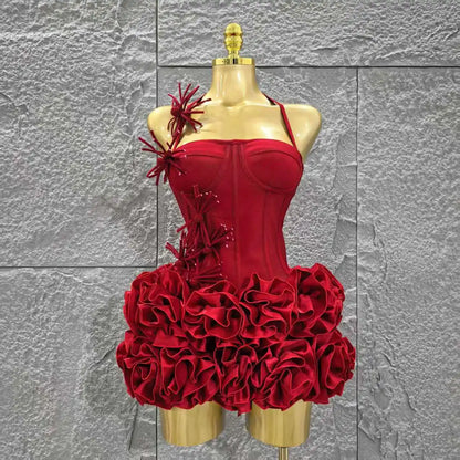 Red Women Sexy Halter Mini Bodycon Dress