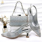 Italian Luxury Green Rhinestone Shoes and Bag Set