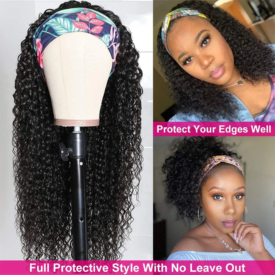 Curly Headband Wig Human Hair Kinky Curly 250 Density