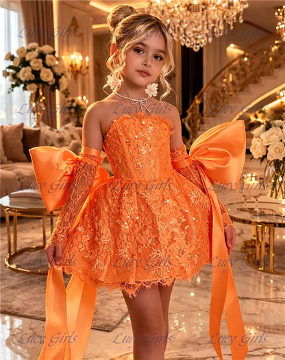 Flower Girl Dress Lace and Satin for Weddings and Birthdays