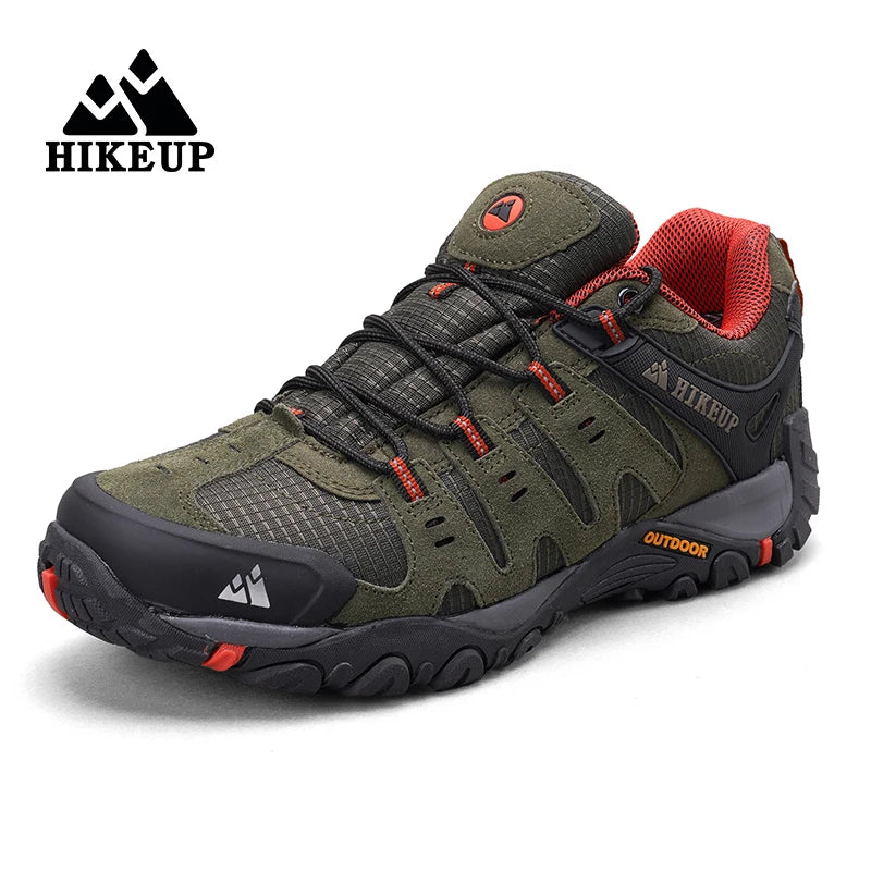 HIKEUP Men's Suede Leather Hiking Shoes Black Gray Khaki