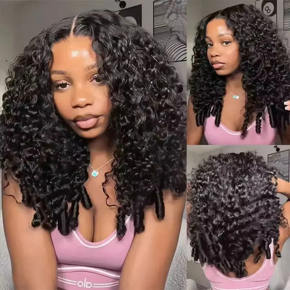 Jerry Curly Half Wig Human Hair Black Seamless Clip In