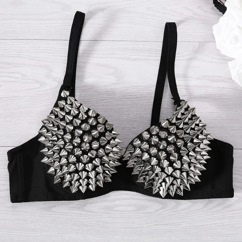 Silver Rivets Gothic Push Up Bralette for Women