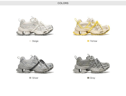 Chunky Sneakers Women Synthetic Leather Mesh Lace-up Trainers
