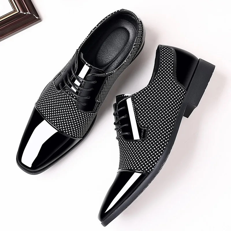Men's Black PU Leather Lace Up Oxfords Shoes