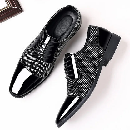 Men's Black PU Leather Lace Up Oxfords Shoes