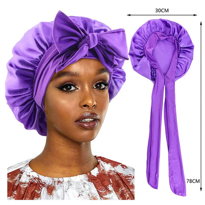 Satin Sleeping Cap for Women Solid Wide Band Nightcap