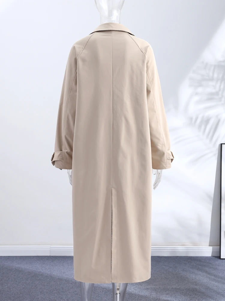 Double-Sided Long Trench Coat for Women with Pockets