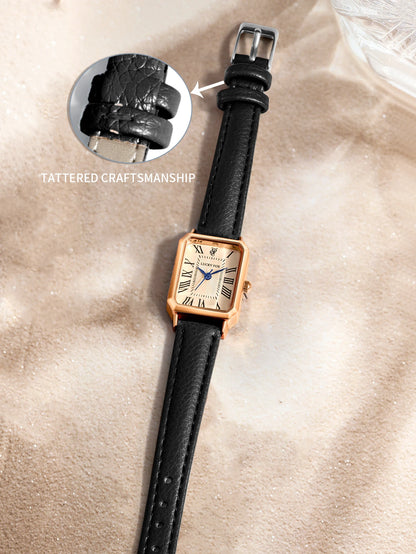 Fashion Retro Square Leather Strap Quartz Watch for Women