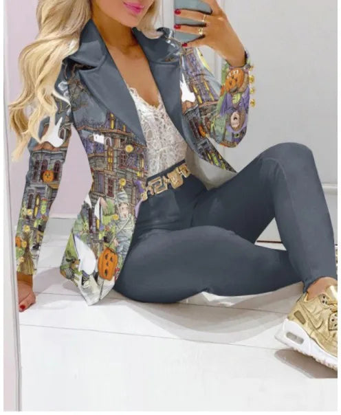 Paisley Butterfly Blazer Suit and Pants Set for Women
