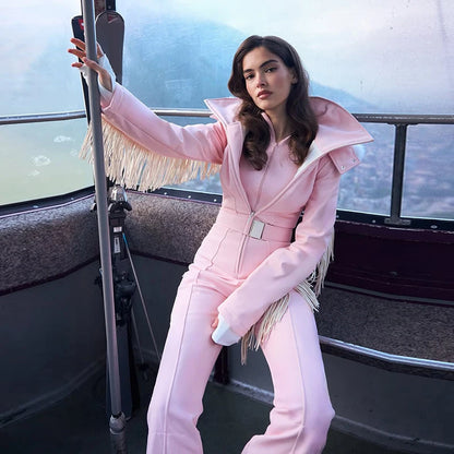 Women's Ski Suit with Fur Hood and Zippers