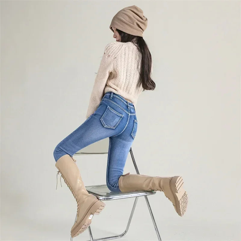 Women's Winter Plush Stretch Skinny Jeans