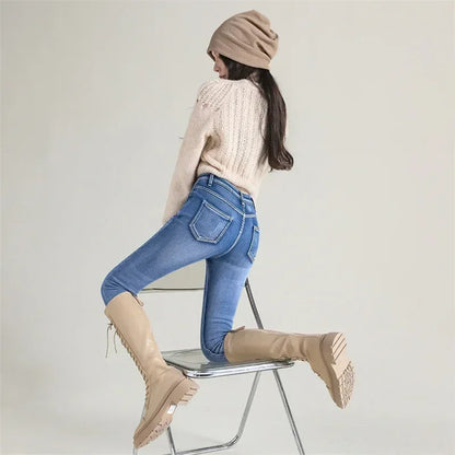 Women's Winter Plush Stretch Skinny Jeans