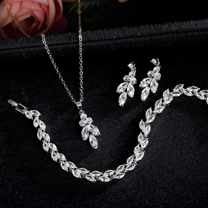 ZAKOL Brilliant Zirconia Leaf Jewelry Set for Women