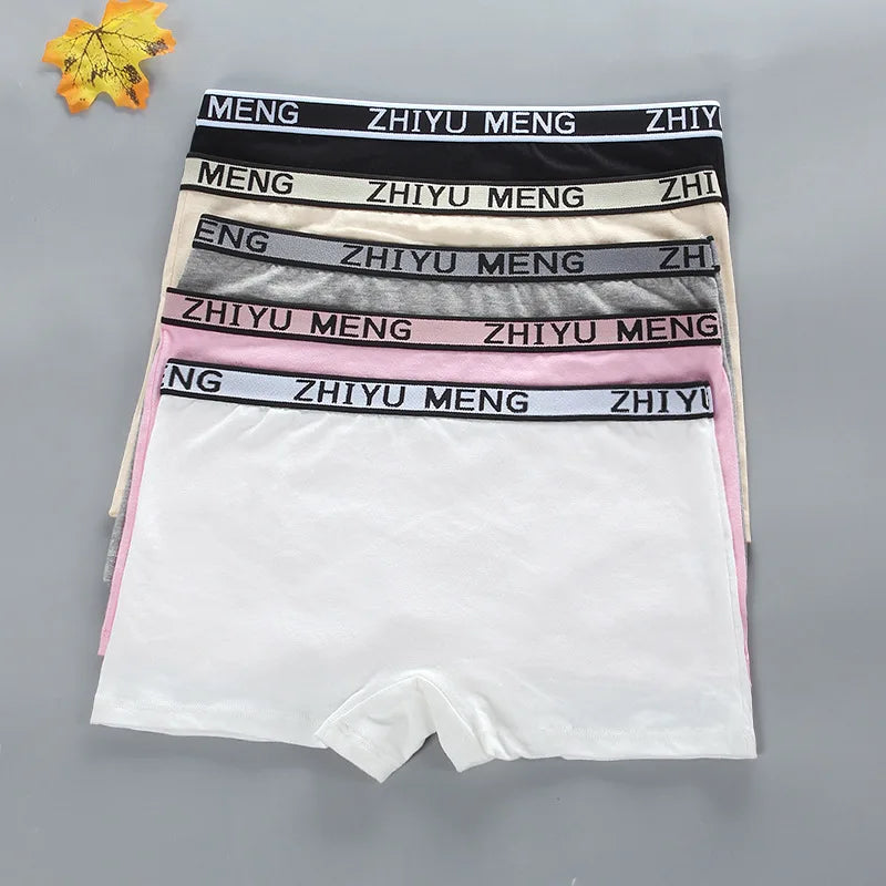 Teenage Girls Cotton Panties Solid Color Mid Waist Briefs
