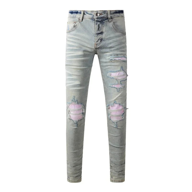 Men's Retro Wash Low Rise Elastic Skinny Denim Jeans