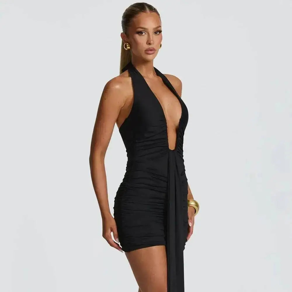 Leopard Print Halter Mini Dress for Women