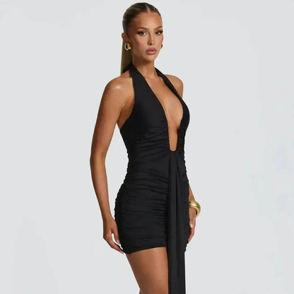 Leopard Print Halter Mini Dress for Women