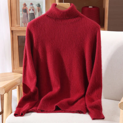 Mink Fur High Collar Pullover Sweater for Women