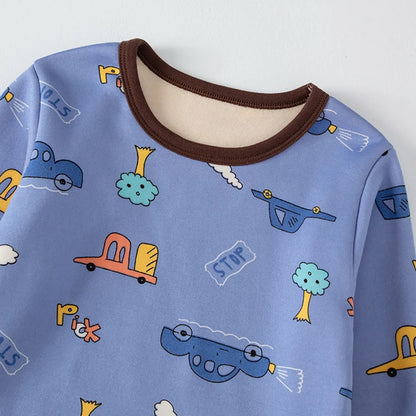 Children's Cartoon Printed Thick Warm Underwear Set