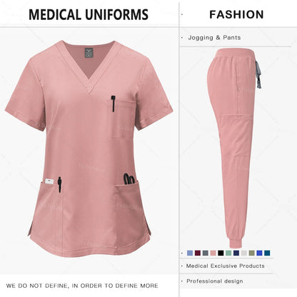 Pink Medical Scrubs Set for Women