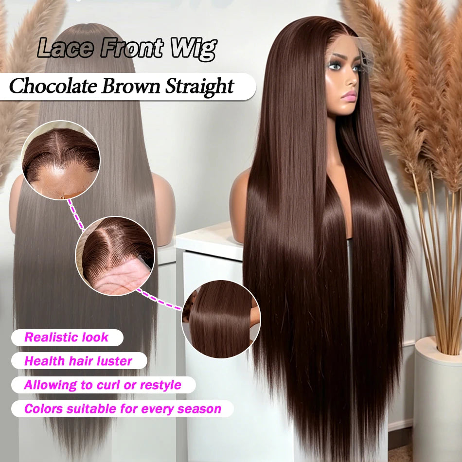 Chocolate Brown 13x4 Straight Lace Front Wig Remy Hair