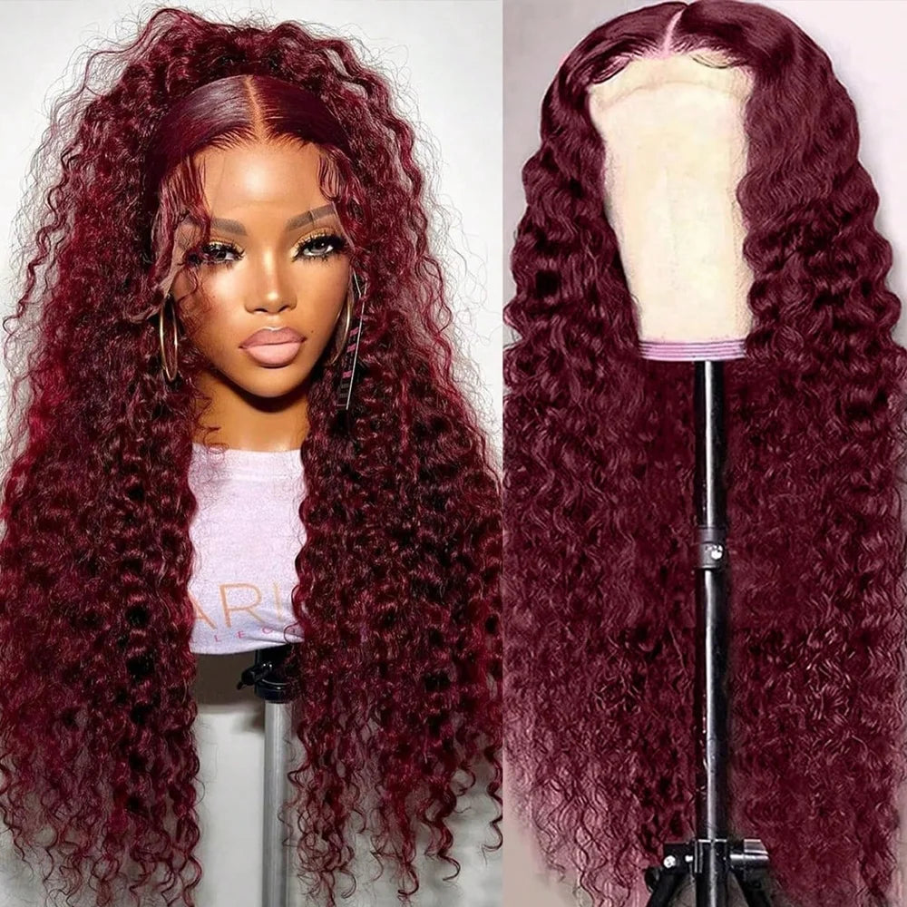 30 Inch Burgundy Lace Front Wig Human Hair Deep Wave