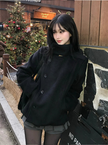 Women's Y2K Solid Color Turtleneck Coat