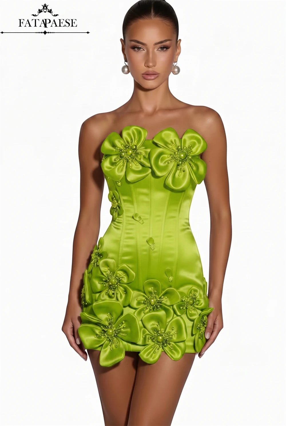 3D Floral Corset Mini Evening Dress with Rhinestones