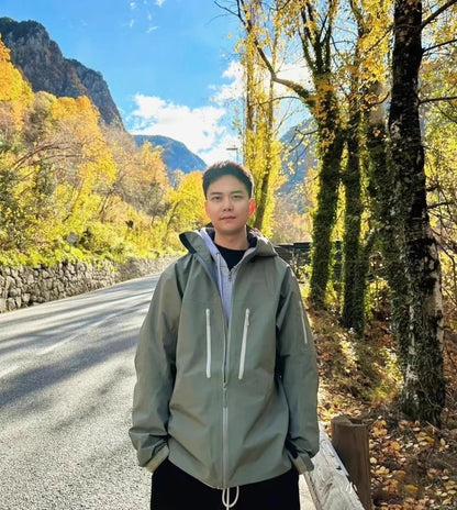 Three Layer Waterproof Windbreaker Jacket for Camping