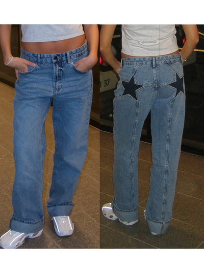 Women's Vintage Star Pattern Loose Denim Jeans