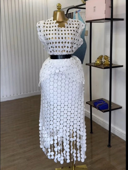 Women Cutout O-neck Crop Top and Bodycon Maxi Skirt Set