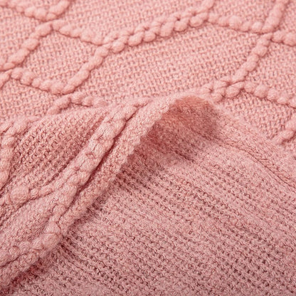 Khaki Knitted Acrylic Blanket with Tassels