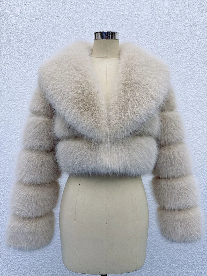 Cropped Faux Fur Coat for Women in Black