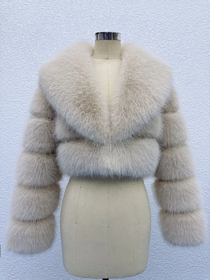 Cropped Faux Fur Coat for Women in Black