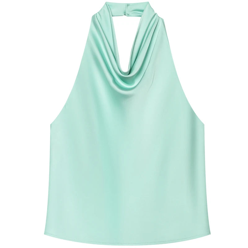 Halter Satin Backless Corset Top for Women in Yellow Pink Black
