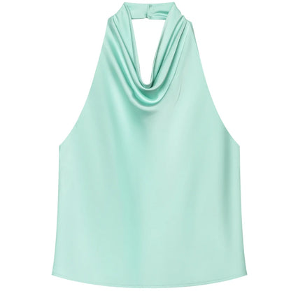 Halter Satin Backless Corset Top for Women in Yellow Pink Black