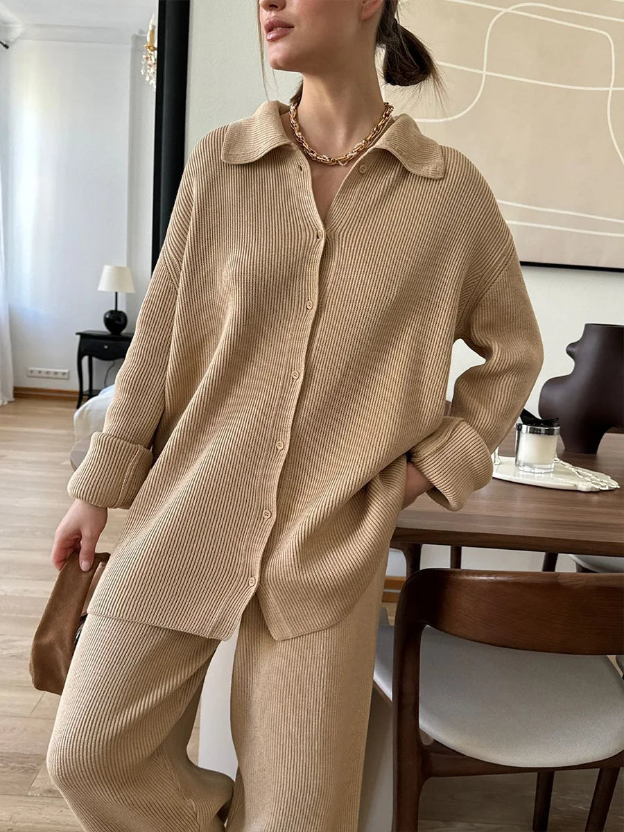 Knit Cardigan Pants Set for Women - Thick and Warm Outfit