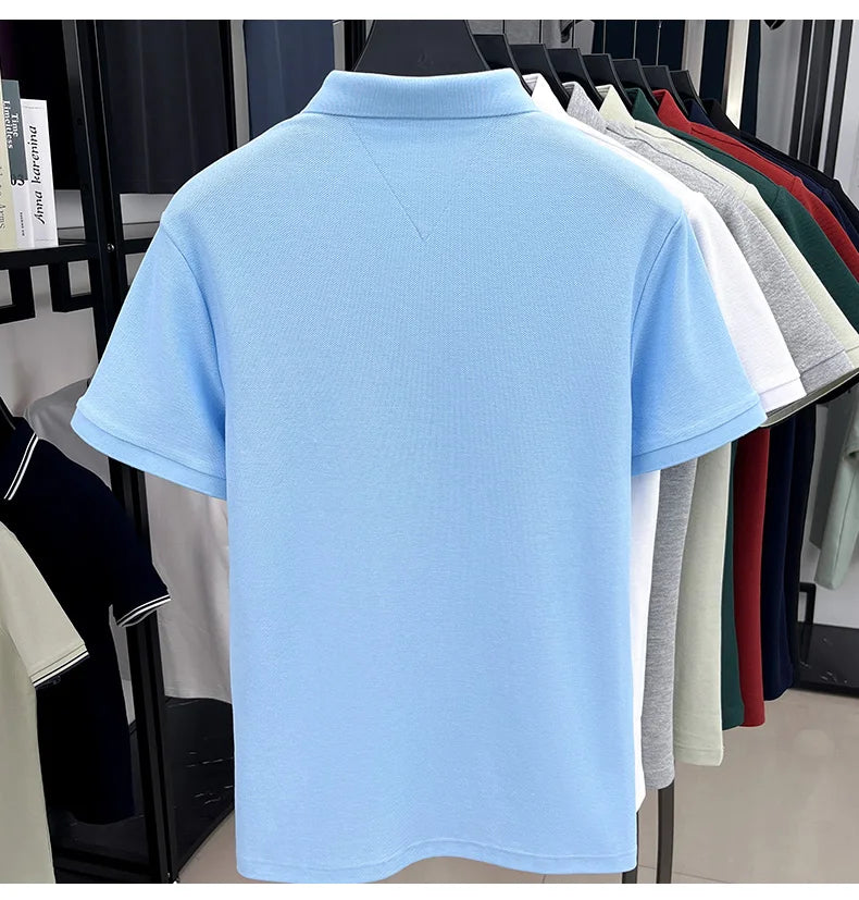 Men's Short Sleeve Cotton Polo Shirt with Embroidery