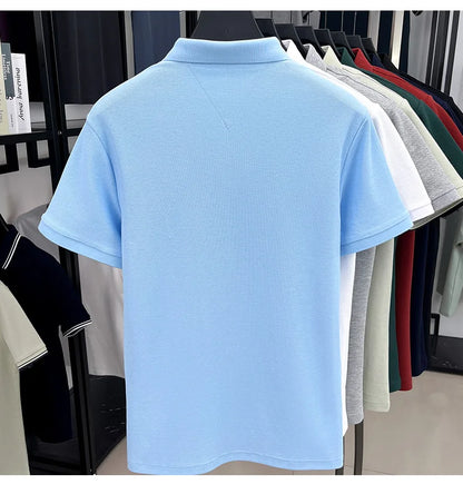 Men's Short Sleeve Cotton Polo Shirt with Embroidery