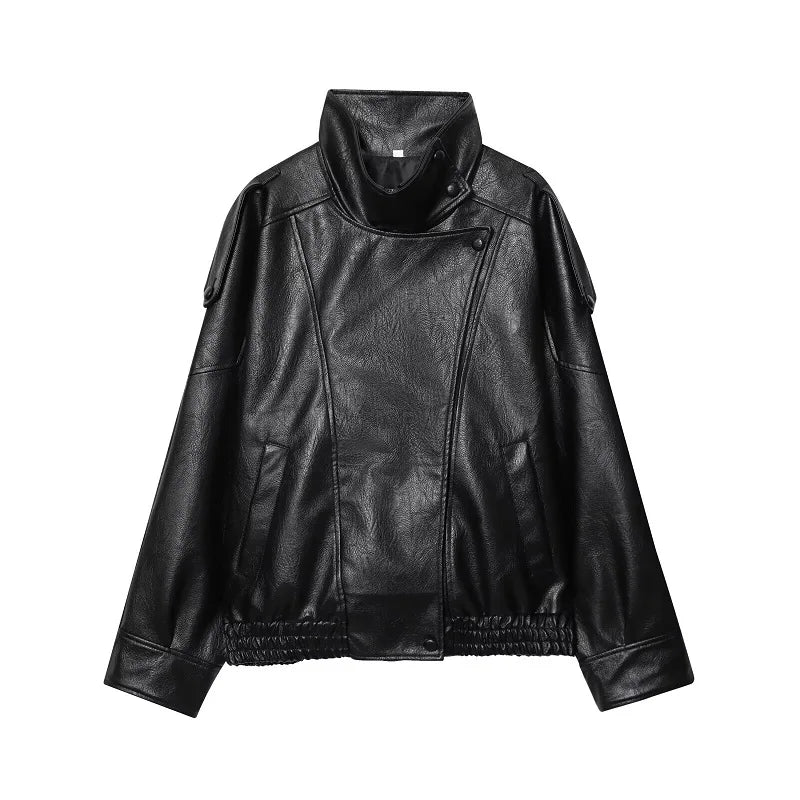 Faux Leather Oversize Bomber Jacket for Women
