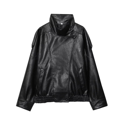 Faux Leather Oversize Bomber Jacket for Women