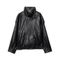 Faux Leather Oversize Bomber Jacket for Women