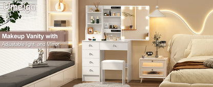 Teousev White LED Makeup Vanity Set with Stool