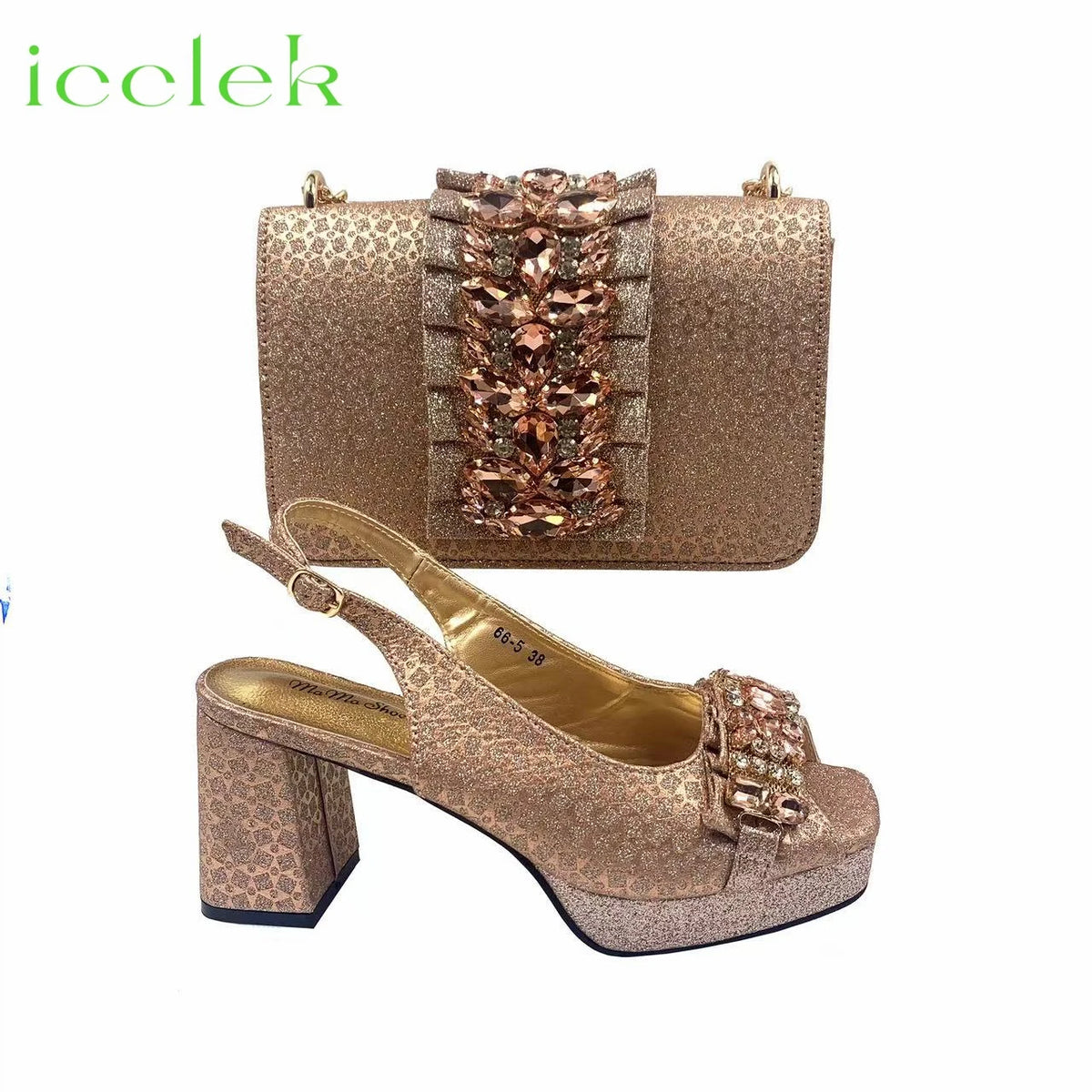Orange Synthetic Fabric Women's High Heel Shoe and Bag Set