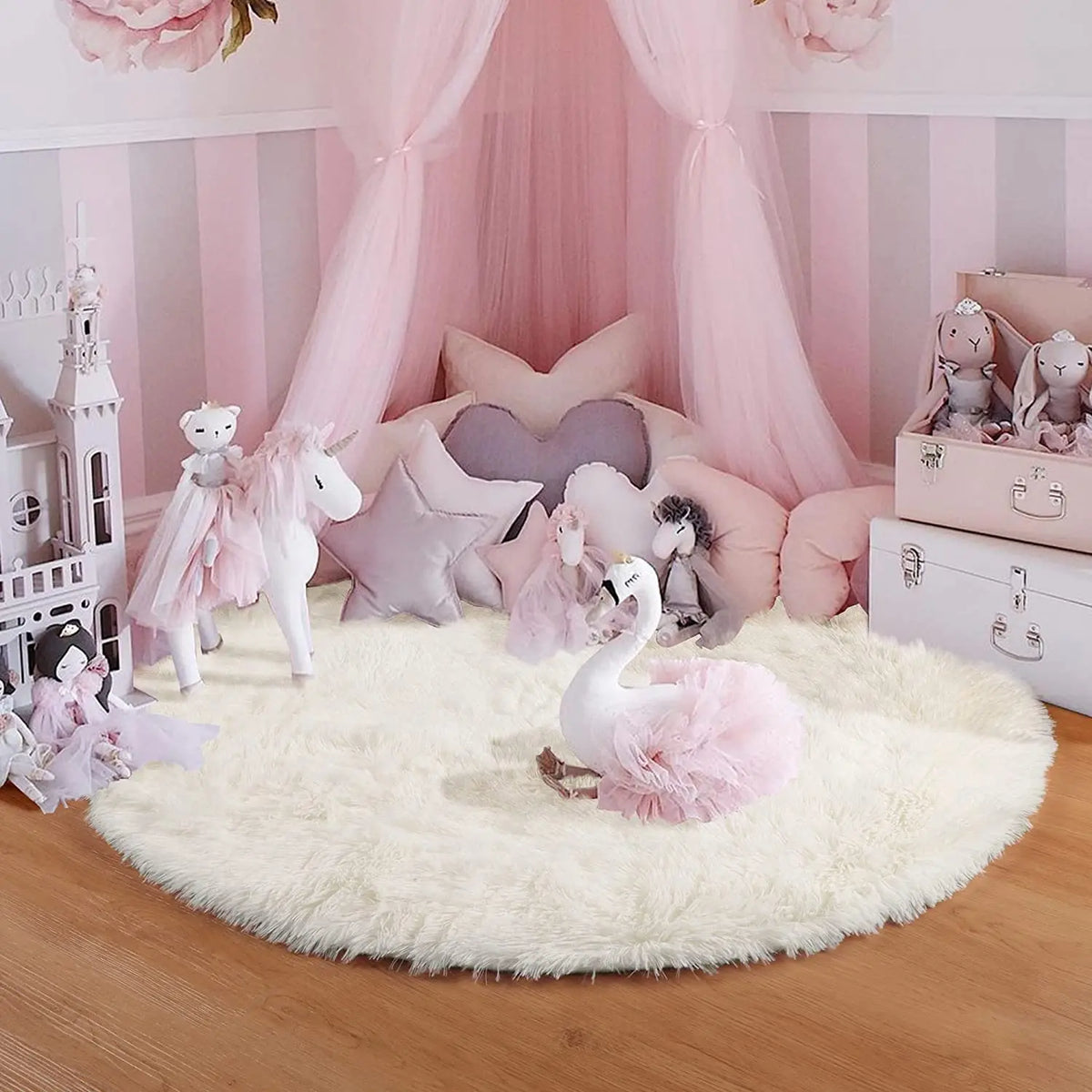 Round Plush Shag Carpet for Kids Room Decor
