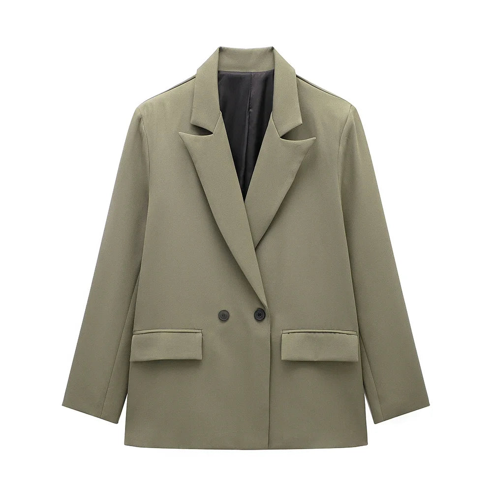 Willshela Women Vintage Double Breasted Blazer with Pockets