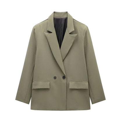 Willshela Women Vintage Double Breasted Blazer with Pockets