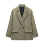 Willshela Women Vintage Double Breasted Blazer with Pockets